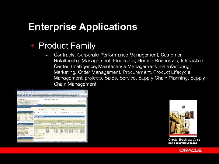 Enterprise Applications Product Family – Contracts, Corporate Performance Management, Customer Relationship Management, Financials, Human