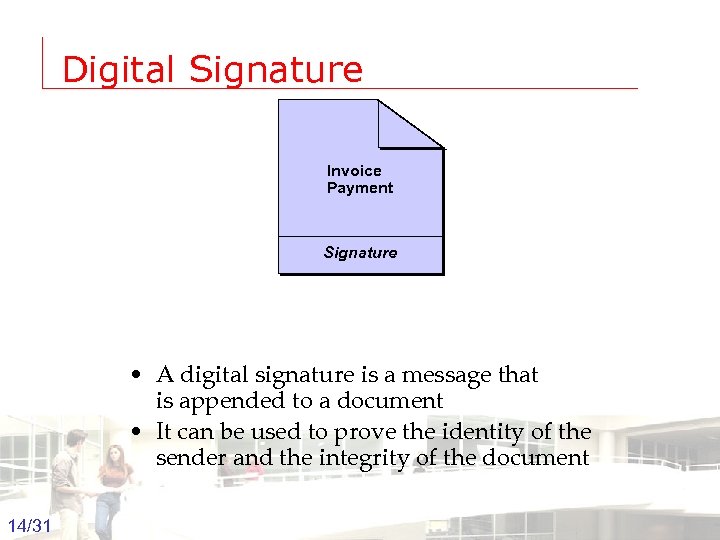 Digital Signature Invoice Payment Signature • A digital signature is a message that is