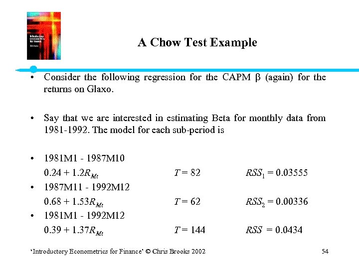 A Chow Test Example • Consider the following regression for the CAPM (again) for