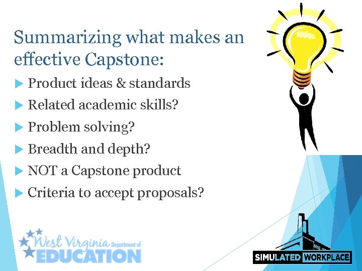 Summarizing what makes an effective Capstone: Product ideas & standards Related academic skills? Problem