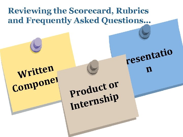 Reviewing the Scorecard, Rubrics and Frequently Asked Questions… tten Wri ent pon Com tatio