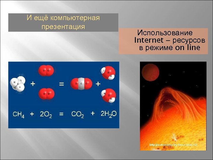 И ещё компьютерная презентация Использование Internet – ресурсов в режиме on line 
