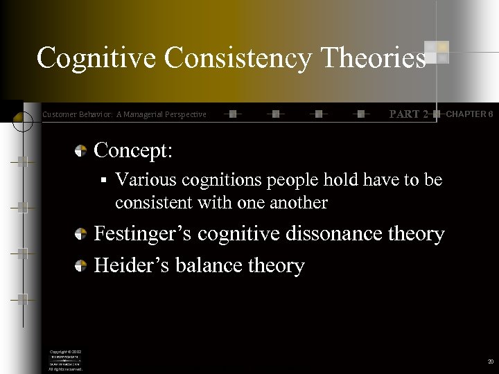 Cognitive Consistency Theories Customer Behavior: A Managerial Perspective PART 2 CHAPTER 6 Concept: §