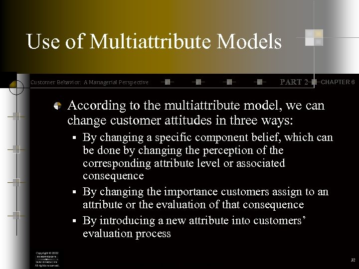 Use of Multiattribute Models Customer Behavior: A Managerial Perspective PART 2 CHAPTER 6 According