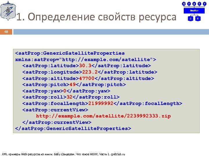 1. Определение свойств ресурса 40 <sat. Prop: Generic. Satellite. Properties xmlns: sat. Prop=