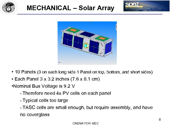 MECHANICAL – Solar Array • 10 Panels (3 on each long side 1 Panel