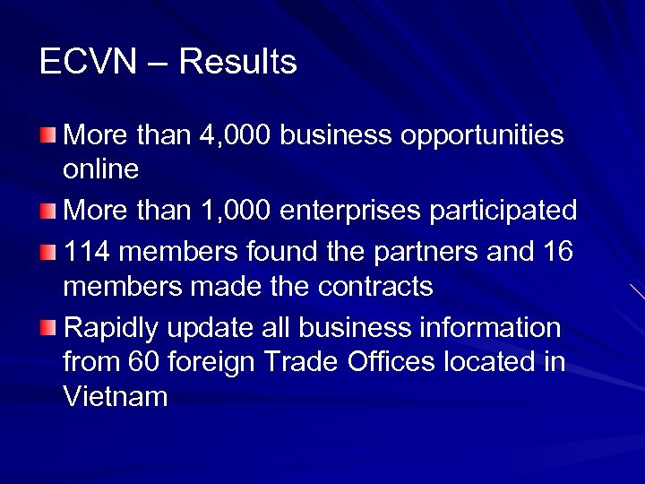 ECVN – Results More than 4, 000 business opportunities online More than 1, 000