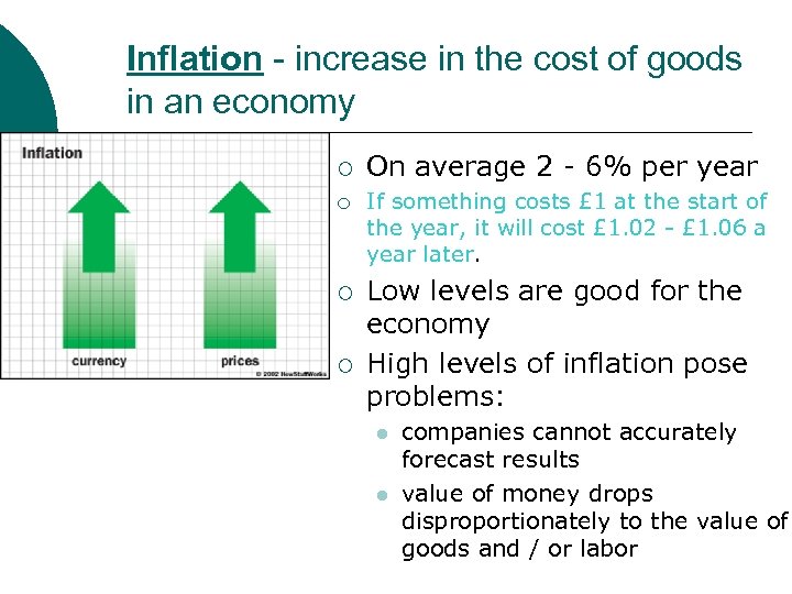Inflation - increase in the cost of goods in an economy ¡ ¡ On