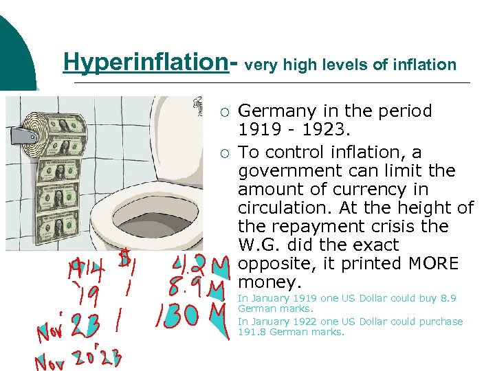 Hyperinflation- very high levels of inflation ¡ ¡ Germany in the period 1919 -