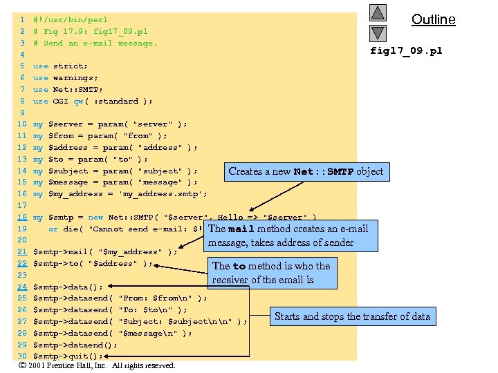 Outline 1 #!/usr/bin/perl 2 # Fig 17. 9: fig 17_09. pl 3 # Send