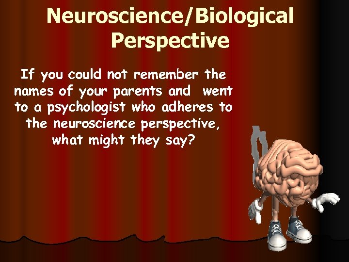 Neuroscience/Biological Perspective If you could not remember the names of your parents and went
