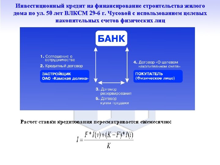 Инвестиционный кредит на финансирование строительства жилого дома по ул. 50 лет ВЛКСМ 29 -б