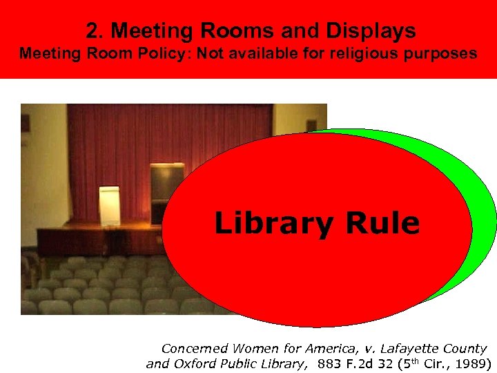 2. Library Can’t Prohibit Religious Court: Meeting Rooms and Displays Meeting Room Policy: Not