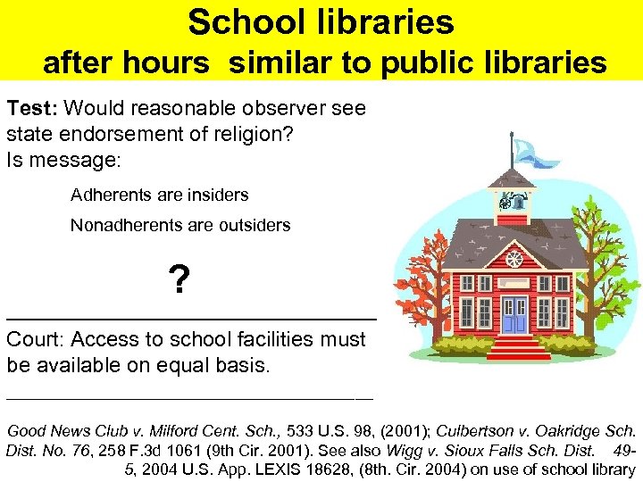 School libraries after hours similar to public libraries Test: Would reasonable observer see state