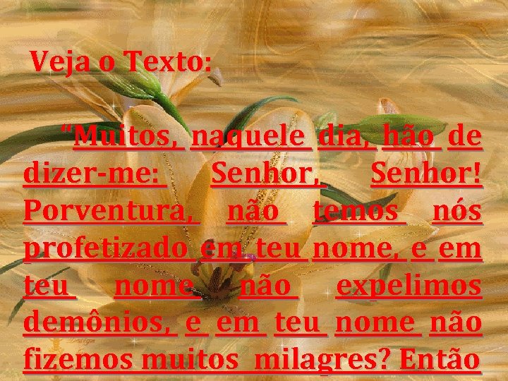  Veja o Texto: “Muitos, naquele dia, hão de dizer-me: Senhor, Senhor! Porventura, não