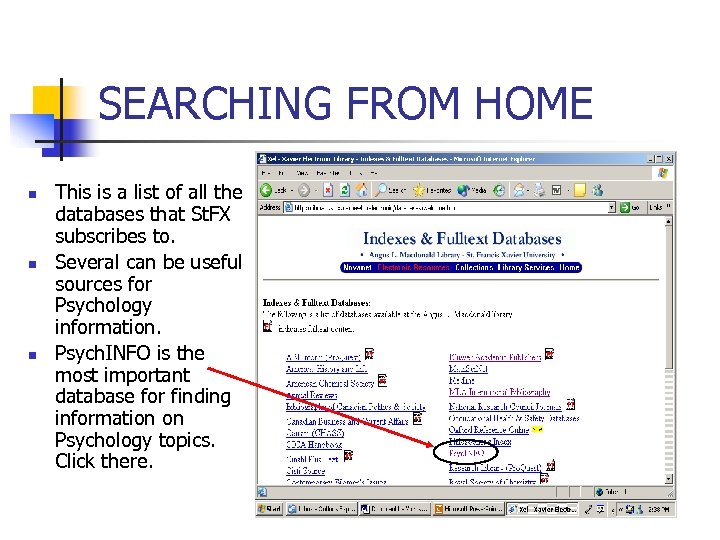 SEARCHING FROM HOME n n n This is a list of all the databases