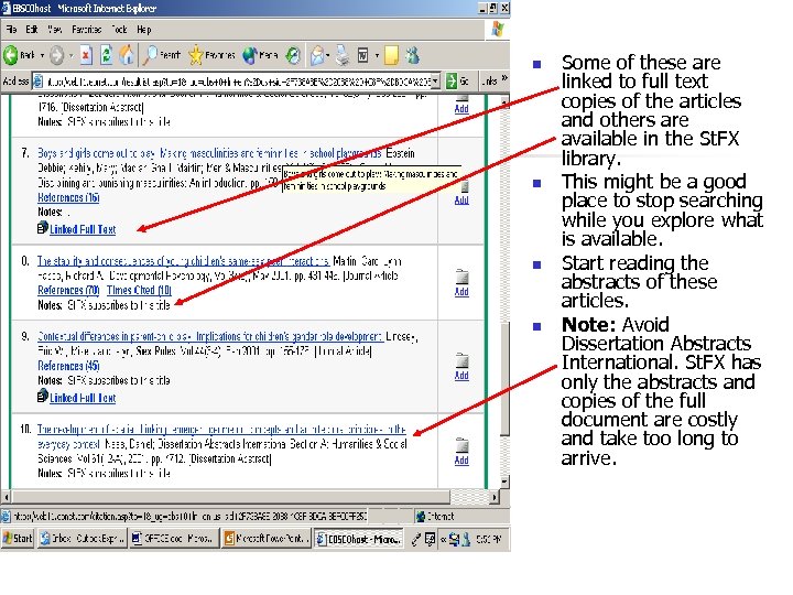n n Some of these are linked to full text copies of the articles