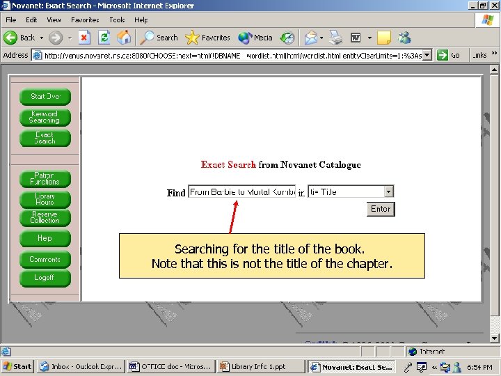 Searching for the title of the book. Note that this is not the title