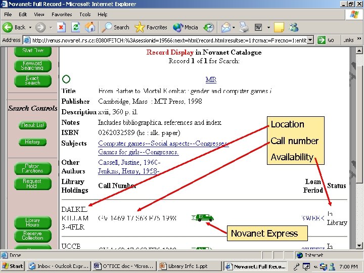 Location Call number Availability Novanet Express 