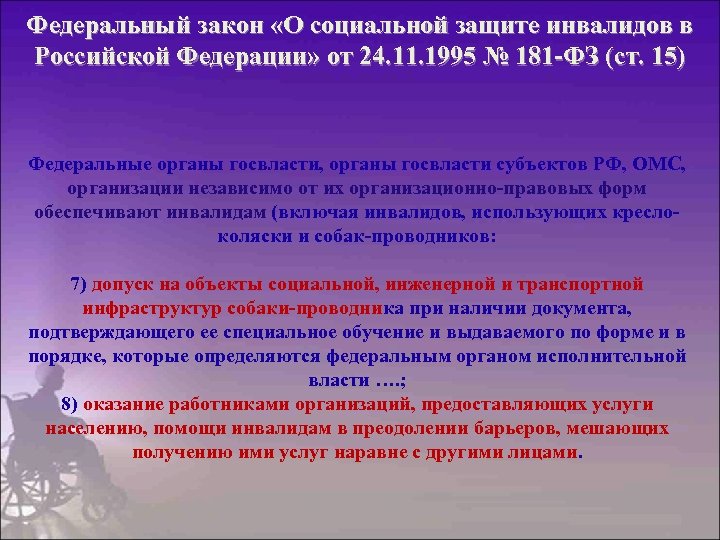 Федеральный закон «О социальной защите инвалидов в Российской Федерации» от 24. 11. 1995 №