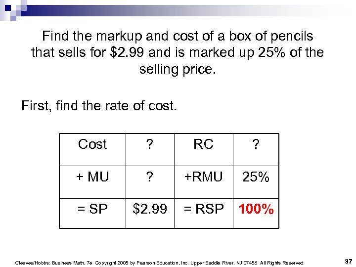 Find the markup and cost of a box of pencils that sells for $2.