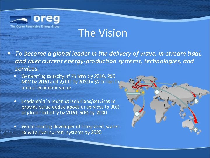 The Vision • To become a global leader in the delivery of wave, in-stream