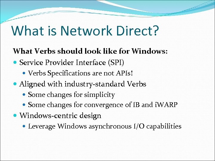 What is Network Direct? What Verbs should look like for Windows: Service Provider Interface