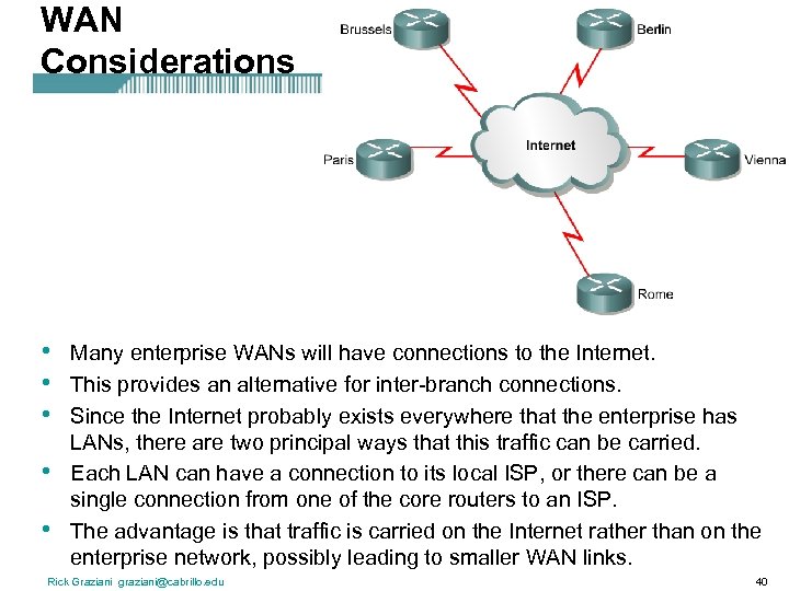 WAN Considerations • • • Many enterprise WANs will have connections to the Internet.