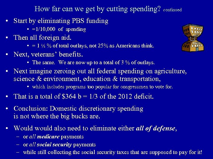 How far can we get by cutting spending? continued • Start by eliminating PBS