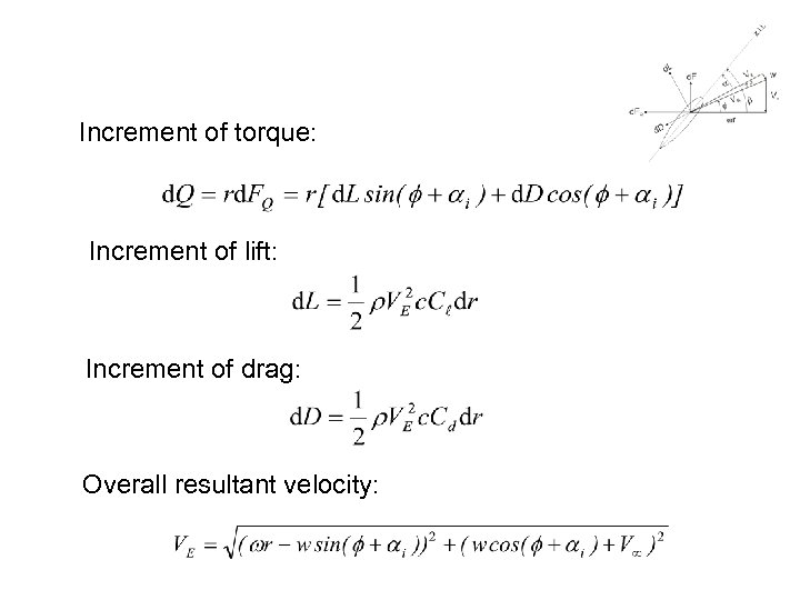 Increment of torque: Increment of lift: Increment of drag: Overall resultant velocity: 