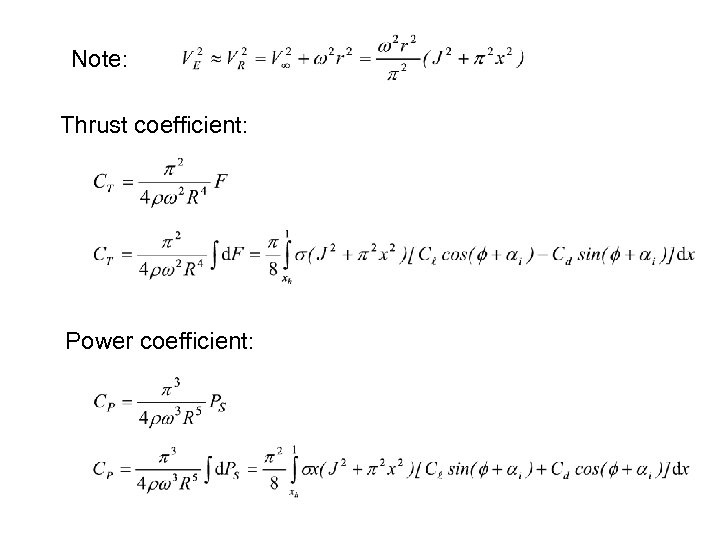 Note: Thrust coefficient: Power coefficient: 