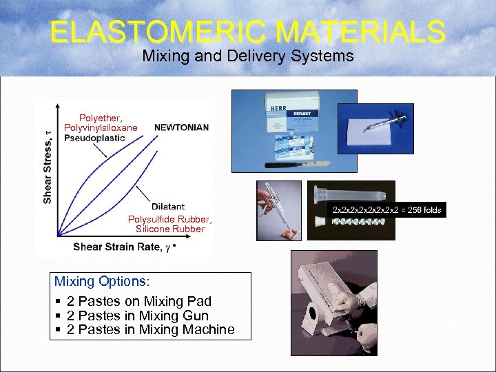 ELASTOMERIC MATERIALS Mixing and Delivery Systems Polyether, Polyvinylsiloxane Polysulfide Rubber, Silicone Rubber Mixing Options: