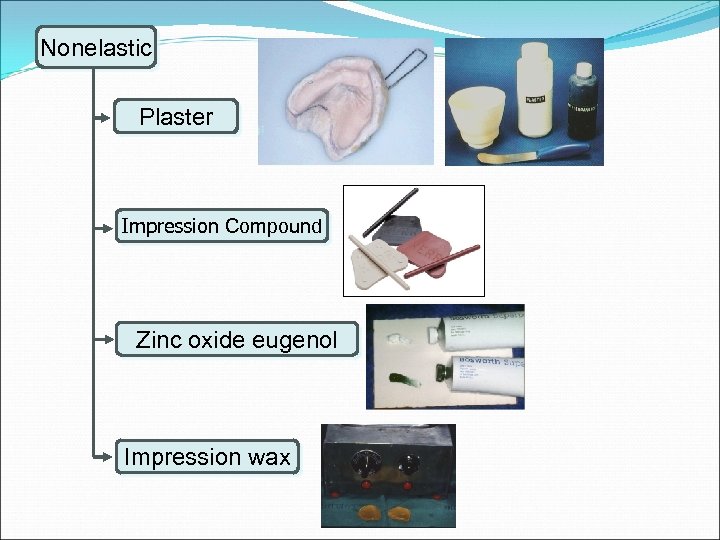 Nonelastic Plaster Impression Compound Zinc oxide eugenol Impression wax 