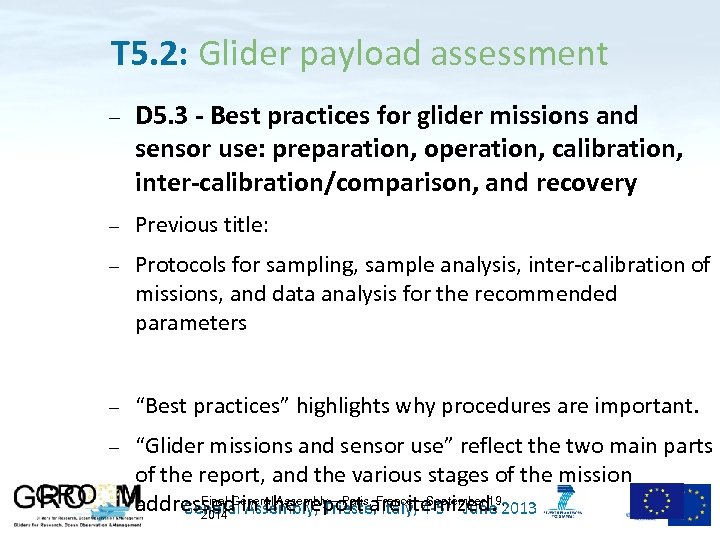 T 5. 2: Glider payload assessment D 5. 3 - Best practices for glider