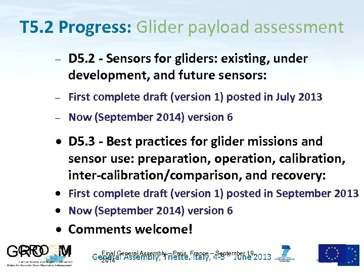 T 5. 2 Progress: Glider payload assessment D 5. 2 - Sensors for gliders: