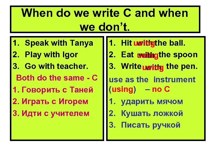 When do we write C and when we don’t. 1. Speak with Tanya 2.