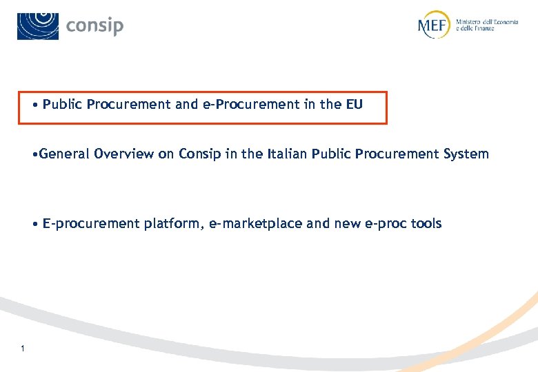  • Public Procurement and e-Procurement in the EU • General Overview on Consip