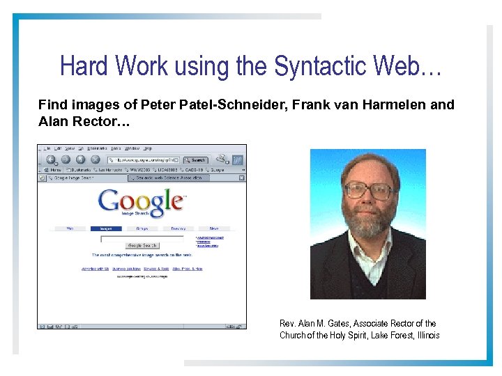 Hard Work using the Syntactic Web… Find images of Peter Patel-Schneider, Frank van Harmelen
