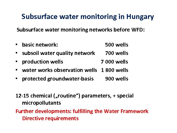 Subsurface water monitoring in Hungary Subsurface water monitoring networks before WFD: • • •