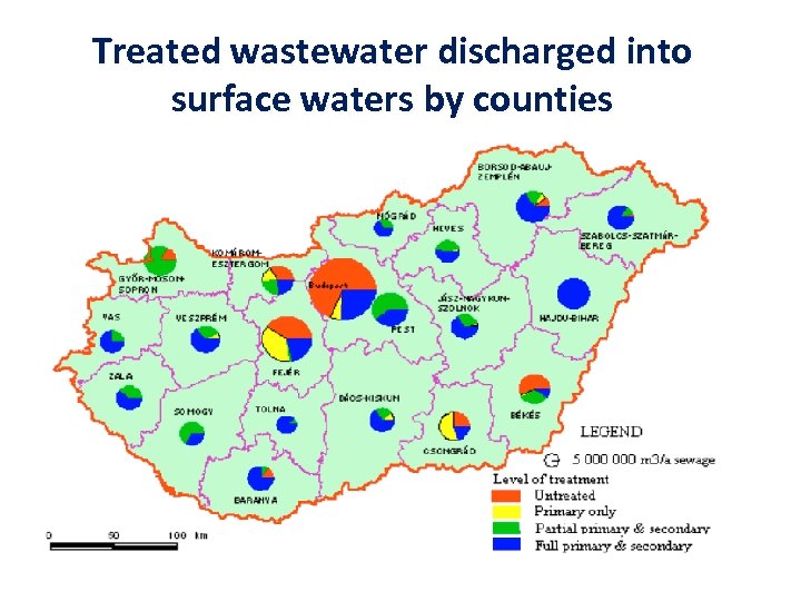Treated wastewater discharged into surface waters by counties 