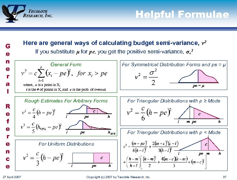 Helpful Formulae G e n e r a l R e f e r