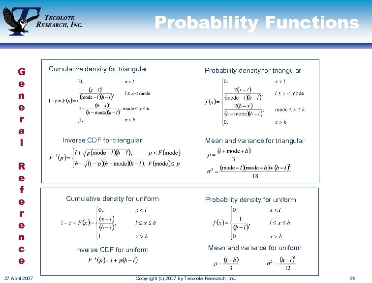 Probability Functions G e n e r a l R e f e r