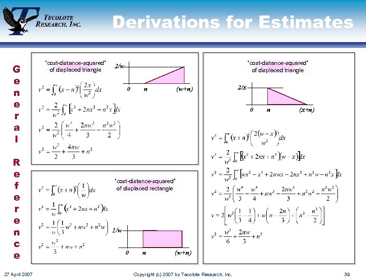 Derivations for Estimates G e n e r a l R e f e