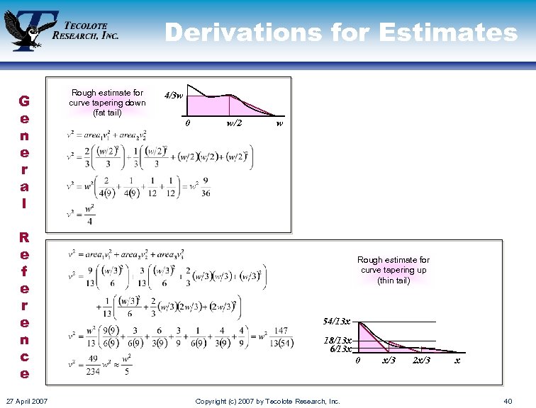 Derivations for Estimates G e n e r a l R e f e