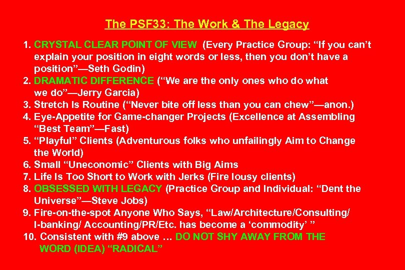 The PSF 33: The Work & The Legacy 1. CRYSTAL CLEAR POINT OF VIEW