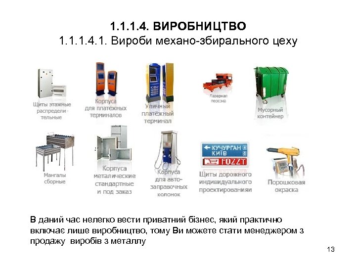 1. 1. 1. 4. ВИРОБНИЦТВО 1. 1. 1. 4. 1. Вироби механо-збирального цеху В