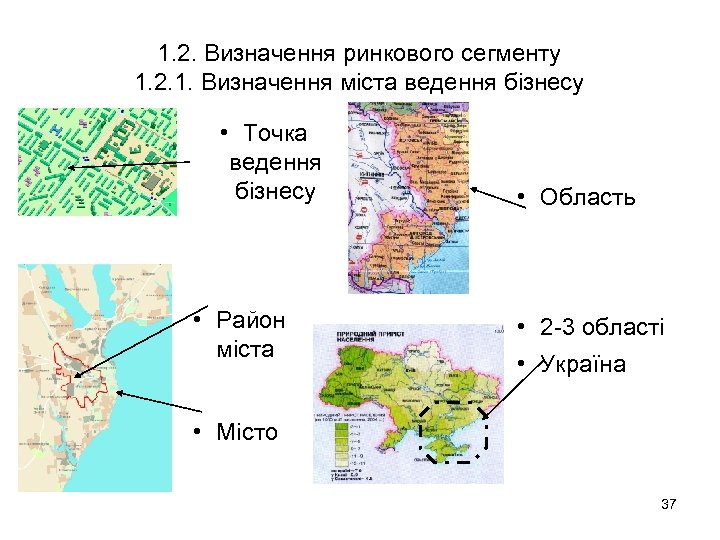 1. 2. Визначення ринкового сегменту 1. 2. 1. Визначення міста ведення бізнесу • Точка