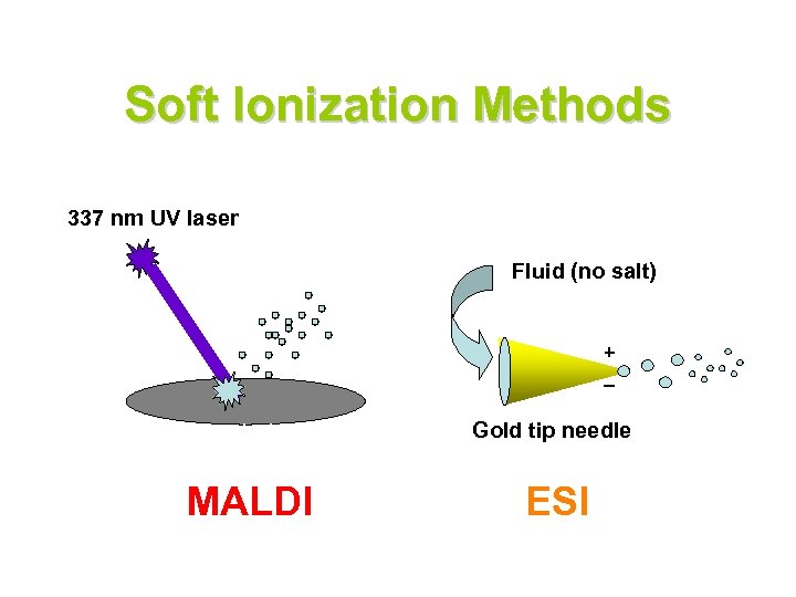 Soft Ionization Methods 337 nm UV laser Fluid (no salt) + _ cyano-hydroxy cinnamic