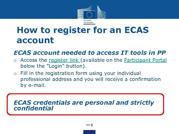 How to register for an ECAS account needed to access IT tools in PP