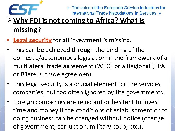  « The voice of the European Service Industries for International Trade Negotiations in